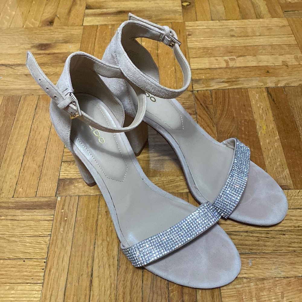 ALDO nude suede heel with bedazzled strap